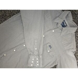 Wrangler Shirt Mens M 15.5-33 Gray Pearl Snap Canvas X Long Tails Western Cowboy